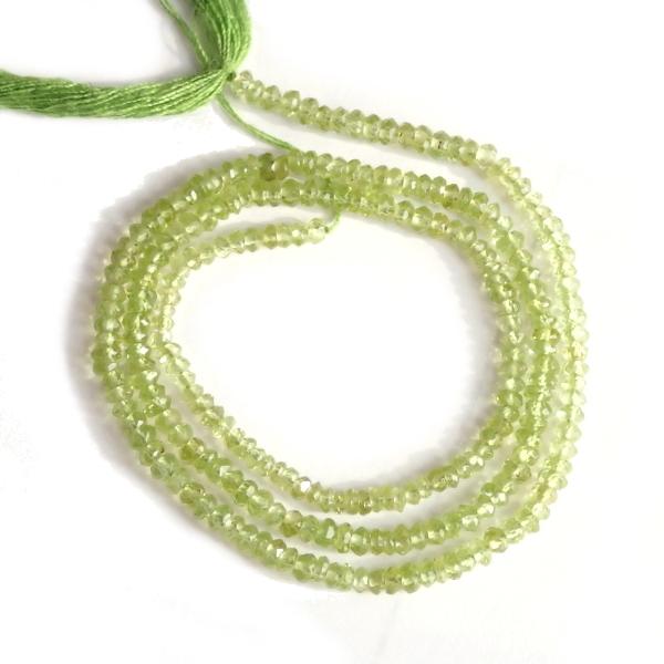 10220-《天然石　1連売り》ペリドット　カットロンデル　約３ｍｍ　約３５ｃｍ／１本 |  | 02