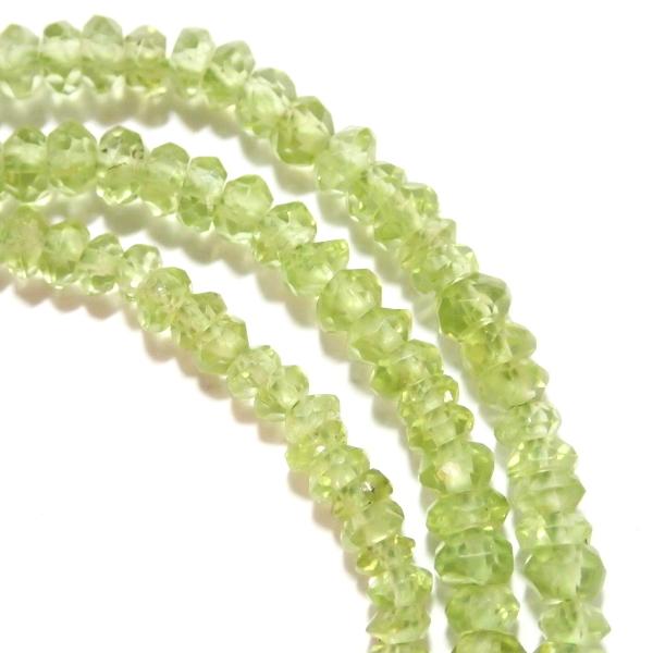 10220-《天然石　1連売り》ペリドット　カットロンデル　約３ｍｍ　約３５ｃｍ／１本 |  | 04