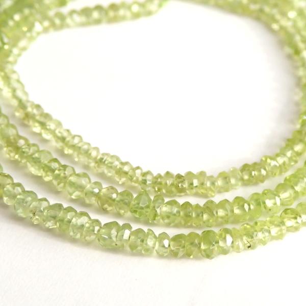 10220-《天然石　1連売り》ペリドット　カットロンデル　約３ｍｍ　約３５ｃｍ／１本 |  | 05