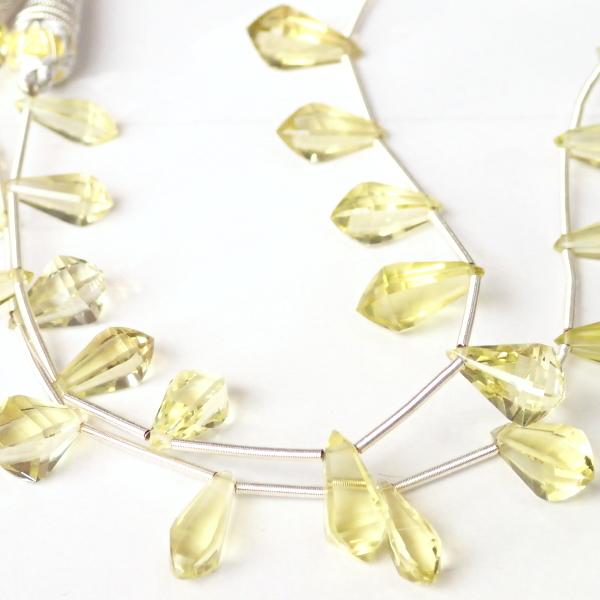 10221-《天然石　1連売り》レモンクォーツ　スクエアカットドロップ　サイズまちまち（最大２０ｘ８ｍｍ）　２８個／１本 |  | 01