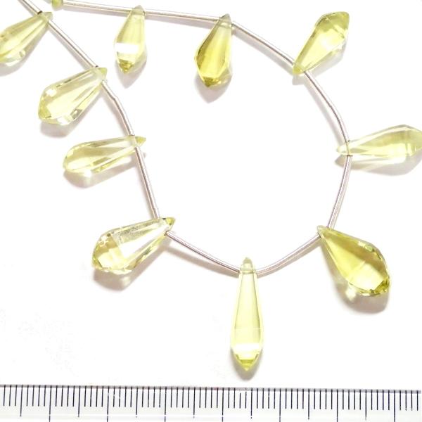 10221-《天然石　1連売り》レモンクォーツ　スクエアカットドロップ　サイズまちまち（最大２０ｘ８ｍｍ）　２８個／１本 |  | 06
