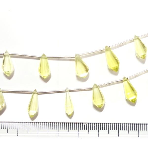 10221-《天然石　1連売り》レモンクォーツ　スクエアカットドロップ　サイズまちまち（最大２０ｘ８ｍｍ）　２８個／１本 |  | 09