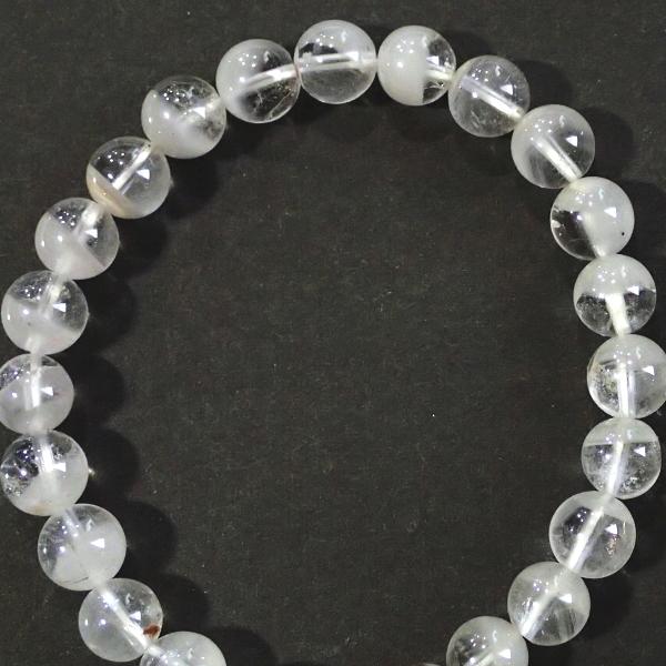 10222-《天然石　1連売り》ホワイトファントムクォーツ　ブレスレット　約７．５ｍｍ　内径１４ｃｍ（２４個） |  | 04