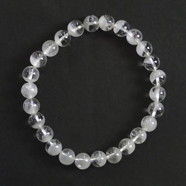 10223-《天然石　1連売り》ホワイトファントムクォーツ　ブレスレット　約７ｍｍ　内径１５ｃｍ（２６個） | 