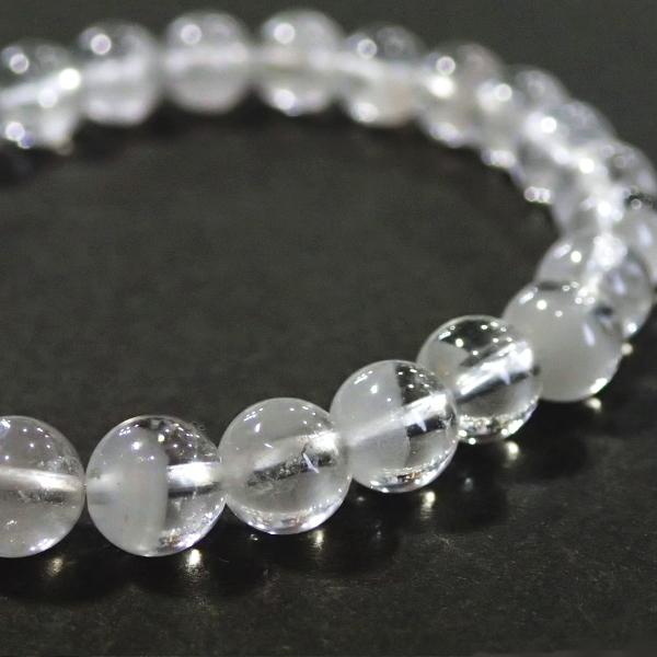 10223-《天然石　1連売り》ホワイトファントムクォーツ　ブレスレット　約７ｍｍ　内径１５ｃｍ（２６個） |  | 03