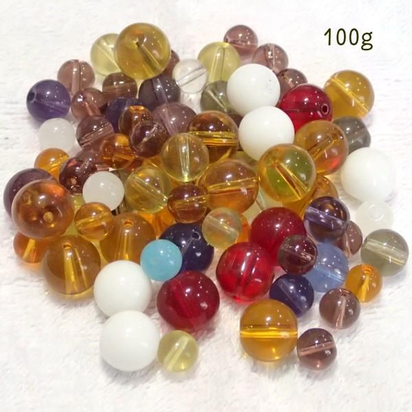 10381-〔ガラス〕　ビーズ　ラウンドミックス　７〜１４mm　１００ｇ/１パック | 