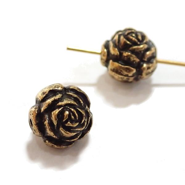 1048-『アクリル』　樹脂　両面薔薇　真鍮古美色　１０mm　２個/１パック | 