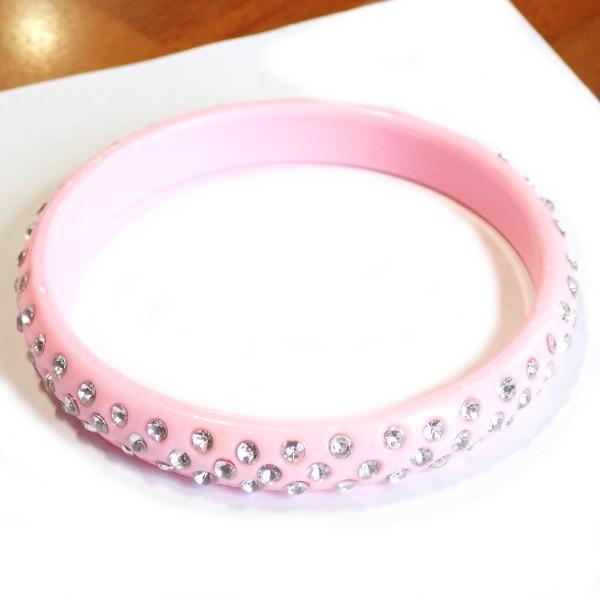 10537-『ブレスレット』　ラインストーン　バングル　ピンク　内径６．８cm　１１mm巾　１個 | 