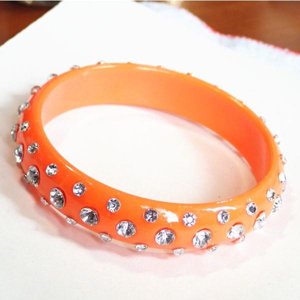 10539-『ブレスレット』　ラインストーン　バングル　オレンジ　内径６．８cm　１１mm巾　１個 | 