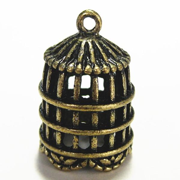 1055-《メタルチャーム・パーツ》　鳥かご　真鍮古美　２６ｘ１８mm　２個/１セット | 