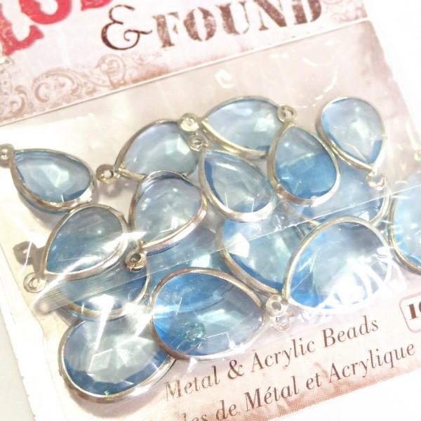 10731-《Blue Moon Beads》　アクリルパーツ　ライトブルー　（１６x１１mm　１９x１４mm　各８個）　１パック　 | 