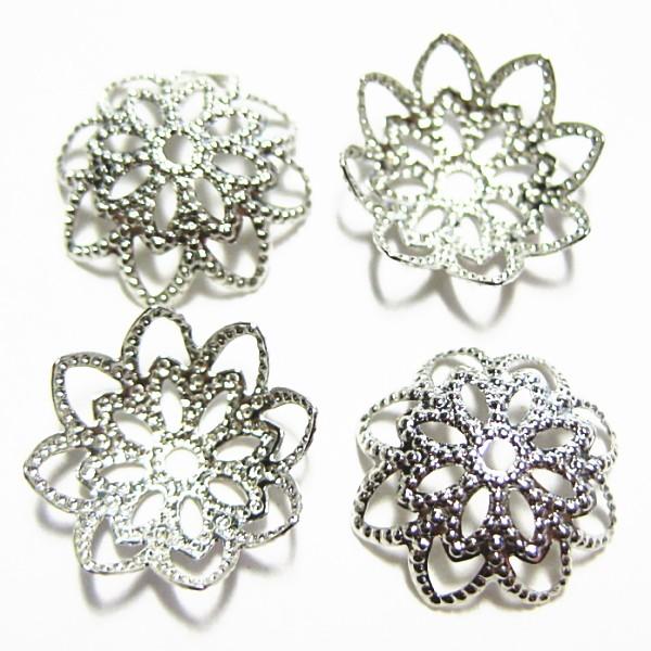 1074-《メタルチャーム・パーツ》　座金/ビーズキャップ　銀色　約１２mm　１０個/１セット | 