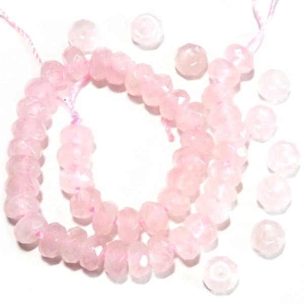 1083-《天然石いろいろ》　ローズクォーツ　カットロンデル　６ｘ４mm　半連（約５２個）/１パック | 