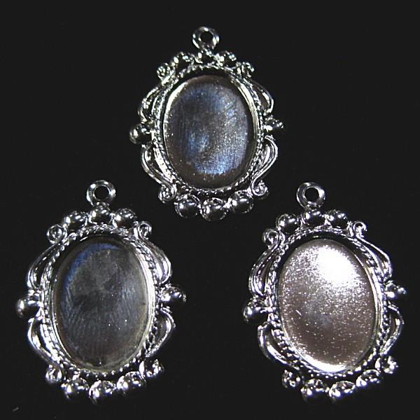 11003-《Vintage・パーツ》　ペンダントセッティング　銀色　１４x１０mm　３個/１セット | 