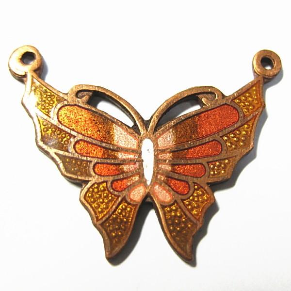 11116-《Vintage・パーツ》　メタル　蝶　ペンダントコネクター　オレンジ　３０x２５mm　１個 | 