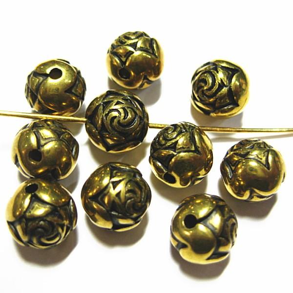 11122-《Vintage・ビーズ》　アクリル　アンティークブラス　９mm　１０個/１セット | 