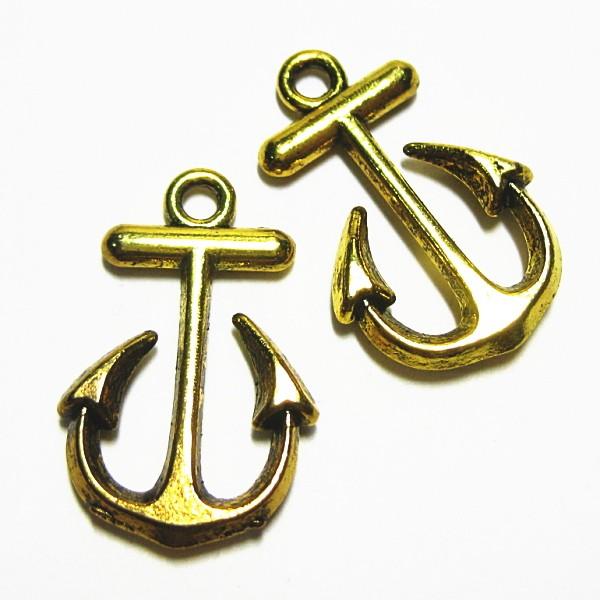 11165-《メタルチャーム・パーツ》　アンカー　金古美　２３ｘ１５mm　１０個/１セット | 
