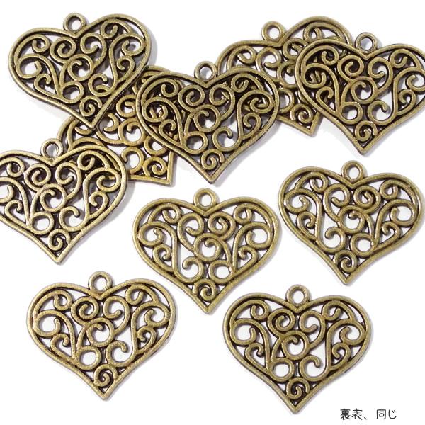 11169-《メタルチャーム・パーツ》　ハート　真鍮古美　２３ｘ２７mm　１０個/１セット |  | 01