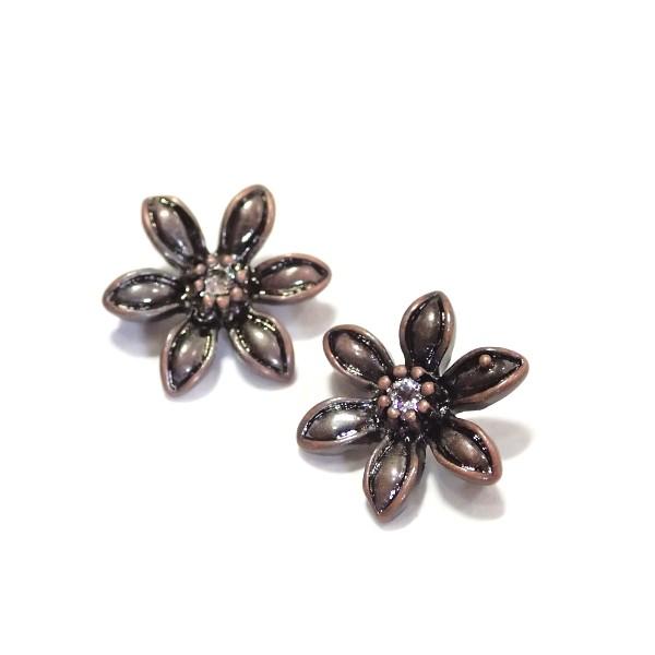 11387-《ラインストーン》　フラワーコネクター　銅古美　１２mm　２個/１パック | 