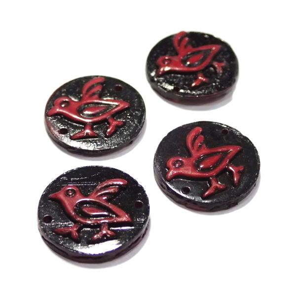 1162-『アクリル』　おはじき　２ホール　赤い鳥　１５mm　４個/１パック | 