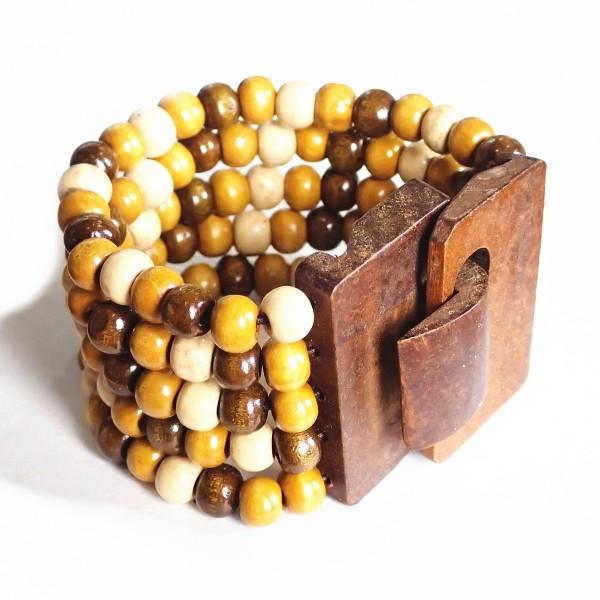 11638-『ブレスレット』　５連ストレッチ　ナチュラルミックス　ウッドビーズ８mm　１個 | 