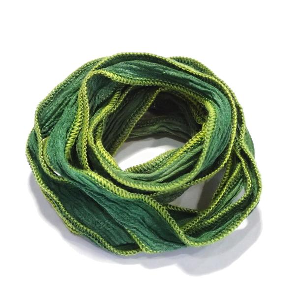 11734-〈レース/リボン〉　シルクリボン　Khaki Green　約１３ｍｍ巾　約８５ｃｍ/１本 | 