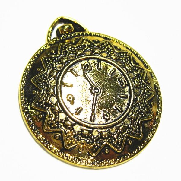 11799-《メタルチャーム・パーツ》　時計　金古美　３７ｘ３２mm　３個/１セット | 