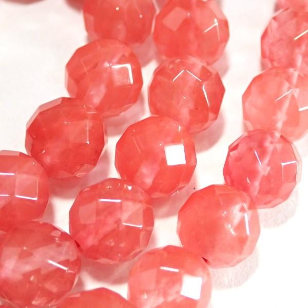 1182-《天然石カット丸玉１連》　ストロベリークォーツ　１０mm　１本/約３８cm |  | 01