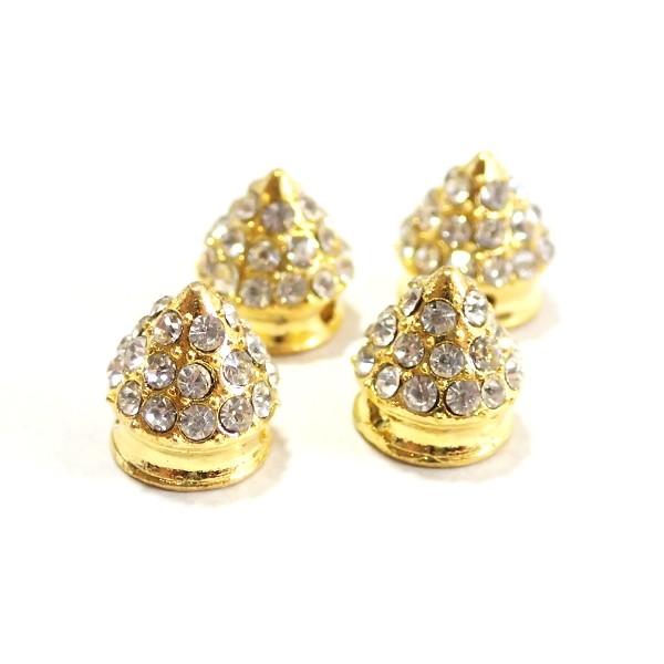 11894-《ラインストーン》　コーンビーズ　クリア/G　１０x１０mm　４個/１パック | 