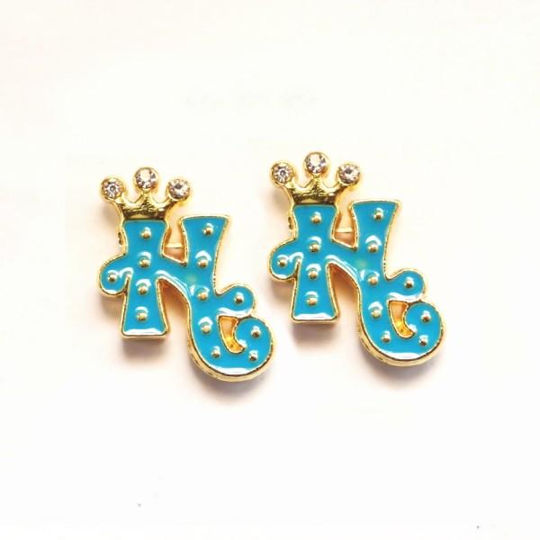 11930-《ラインストーンビーズ》　エナメル　アルファベット『Ｈ』　１９ｘ１５mm　２個/１パック | 