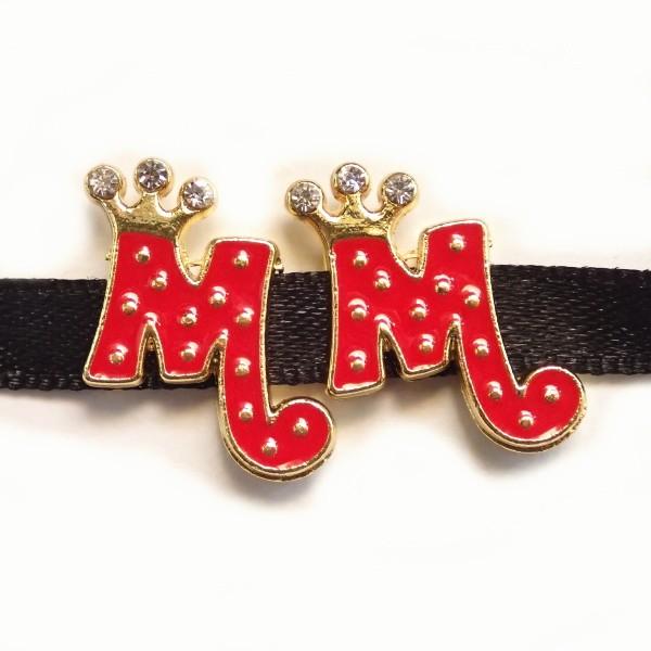 11931-《ラインストーンビーズ》　エナメル　アルファベット『Ｍ』　１９ｘ１５mm　２個/１パック | 