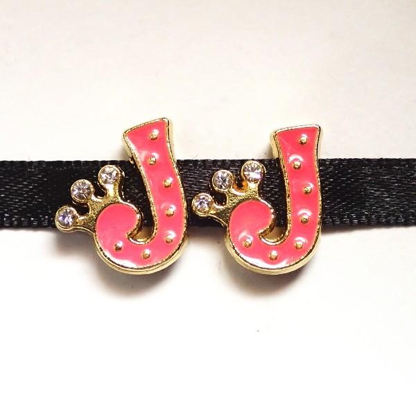 11932-《ラインストーンビーズ》　エナメル　アルファベット『Ｊ』　１５ｘ１３mm　２個/１パック | 
