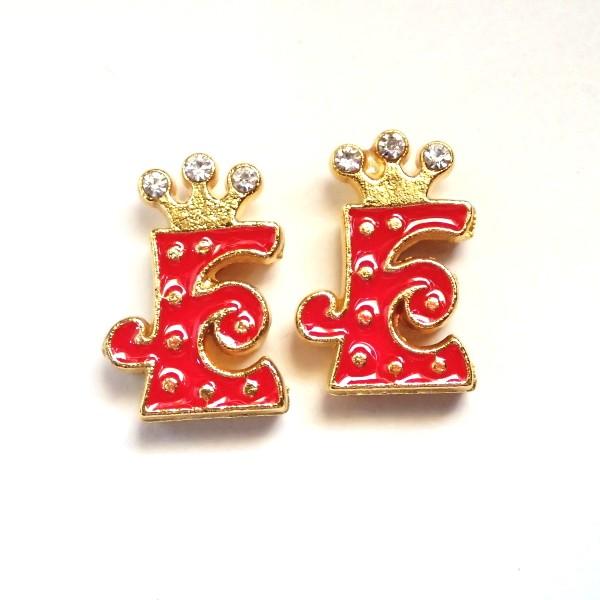 11933-《ラインストーンビーズ》　エナメル　アルファベット『Ｅ』　１８ｘ１０mm　２個/１パック |  | 01