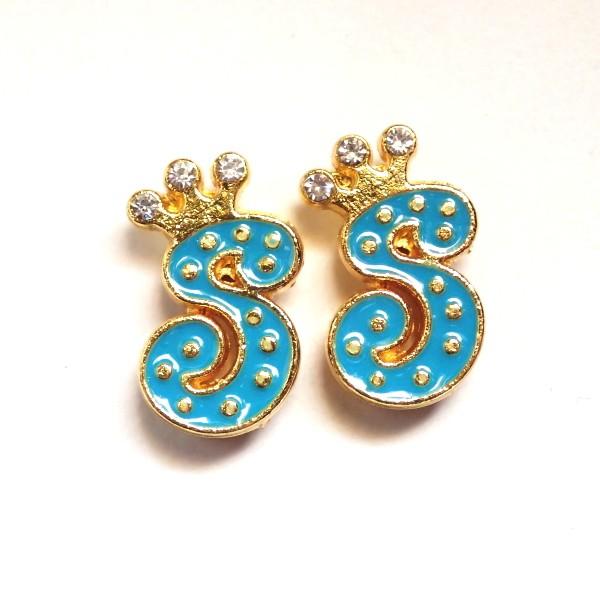 11934-《ラインストーンビーズ》　エナメル　アルファベット『Ｓ』　１７ｘ１１mm　２個/１パック |  | 01