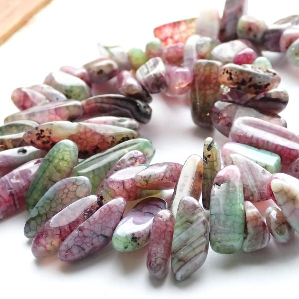 1203-《天然石　1連売り》アゲート　クラックル染め　約３８ｃｍ／１本 |  | 03