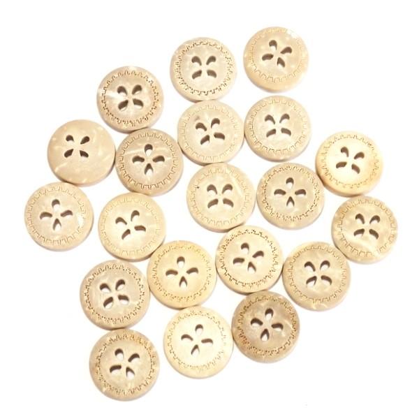 12212-【ウッドビーズ】　ボタン　１３mm　４ホール　２０個/１パック |  | 01