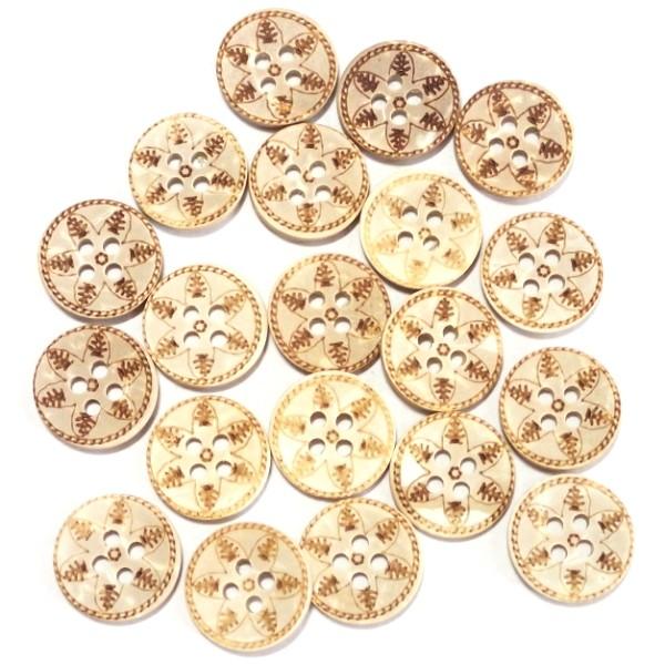 12213-【ウッドビーズ】　ボタン　１５mm　４ホール　２０個/１パック |  | 01