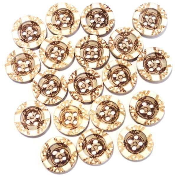 12214-【ウッドビーズ】　ボタン　１５mm　４ホール　２０個/１パック |  | 01