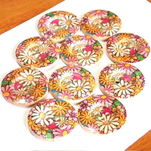 12218-【ウッドビーズ】　ボタン　３０mm　４ホール　１０個/１パック |  | 01