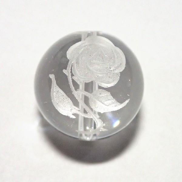 12299-《天然石　水晶　彫》　薔薇　縦ホール　１２mm　１個 | 
