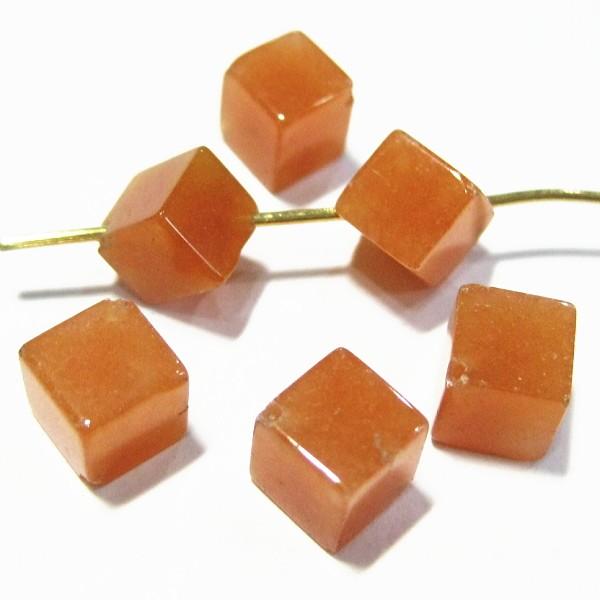 1259-《天然石いろいろ》　スクエアキューブ　ピーチアベンチュリン　６mm　６個/１パック | 