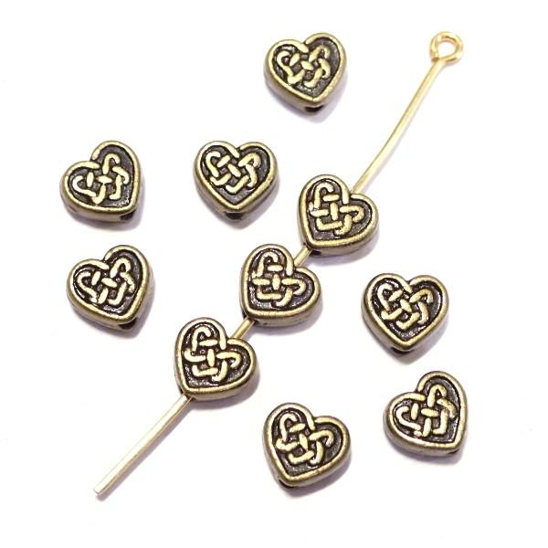 12659-《５０円均一》　メタルビーズ　ハート　真鍮古美　７mm　１０個/１パック | 