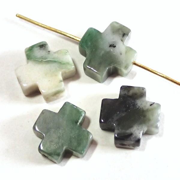 13151-《天然石　フラット・クロス》　モスアゲート　１２mm　４個/１パック | 