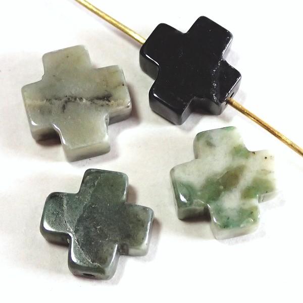 13151-《天然石　フラット・クロス》　モスアゲート　１２mm　４個/１パック |  | 01