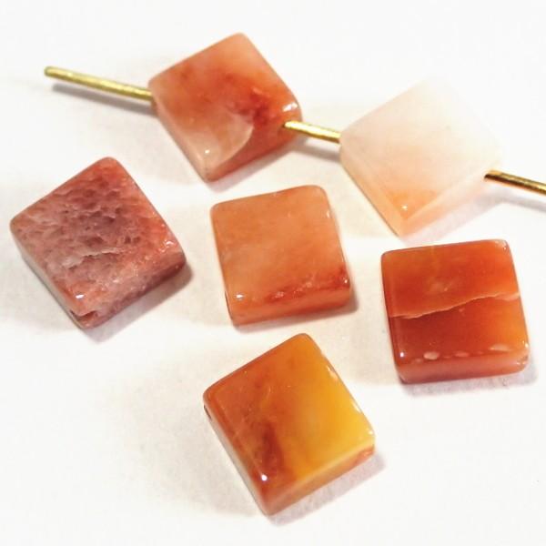 13155-《天然石　フラット・スクエア》　ピーチアベンチュリン　８mm　６個/１パック | 