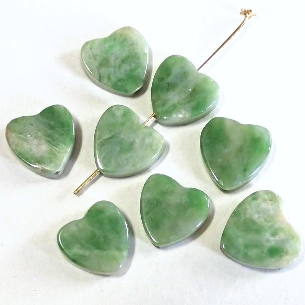 13156-《天然石　フラット・ハート》　グリーンスポットストーン　９mm　８個/１パック | 