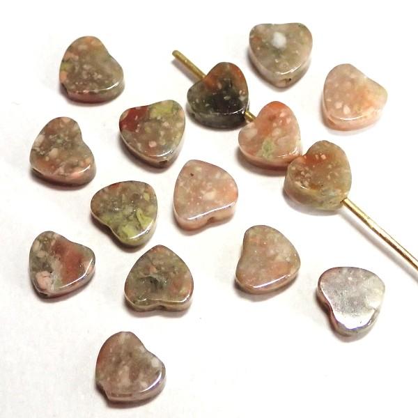13160-《天然石　フラット・ハート》　オータムジャスパー　６mm　１５個/１パック | 