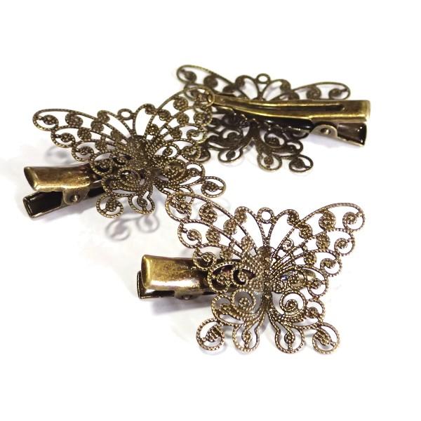 13231-【ヘアーパーツ】　ヘアクリップ蝶々／真鍮古美 　３個/１セット | 