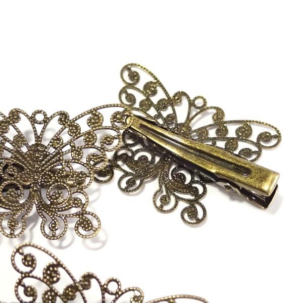 13231-【ヘアーパーツ】　ヘアクリップ蝶々／真鍮古美 　３個/１セット |  | 01