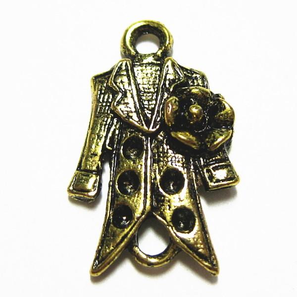 1351-《メタルチャーム・パーツ》　洋服に薔薇　コネクター　金古美　１９ｘ１２mm　１０個/１セット | 